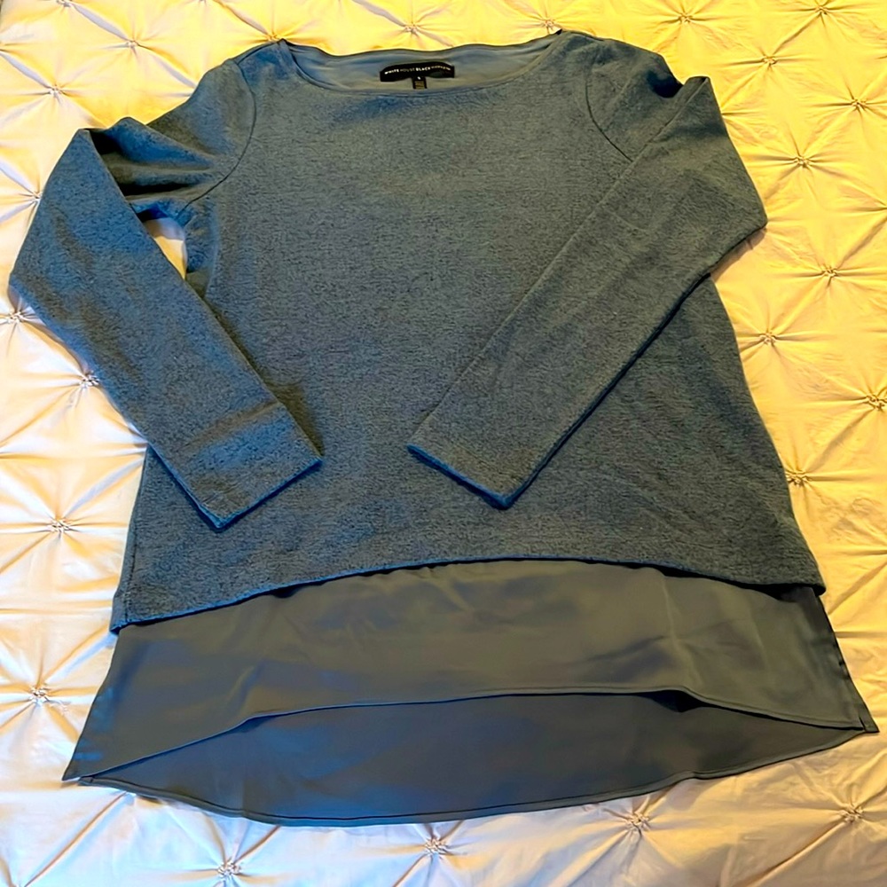 White House Black Market gray-blue top with attached lining/shirt underneath